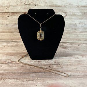 UNIQUE Antique Locket with Amber Stone and Slide Chain